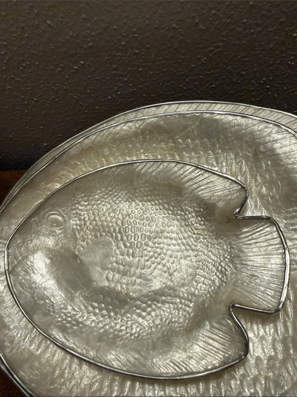 Vintage mother-of-pearl Fish-Shaped Dishes Set of 3 in Silver-White Finish